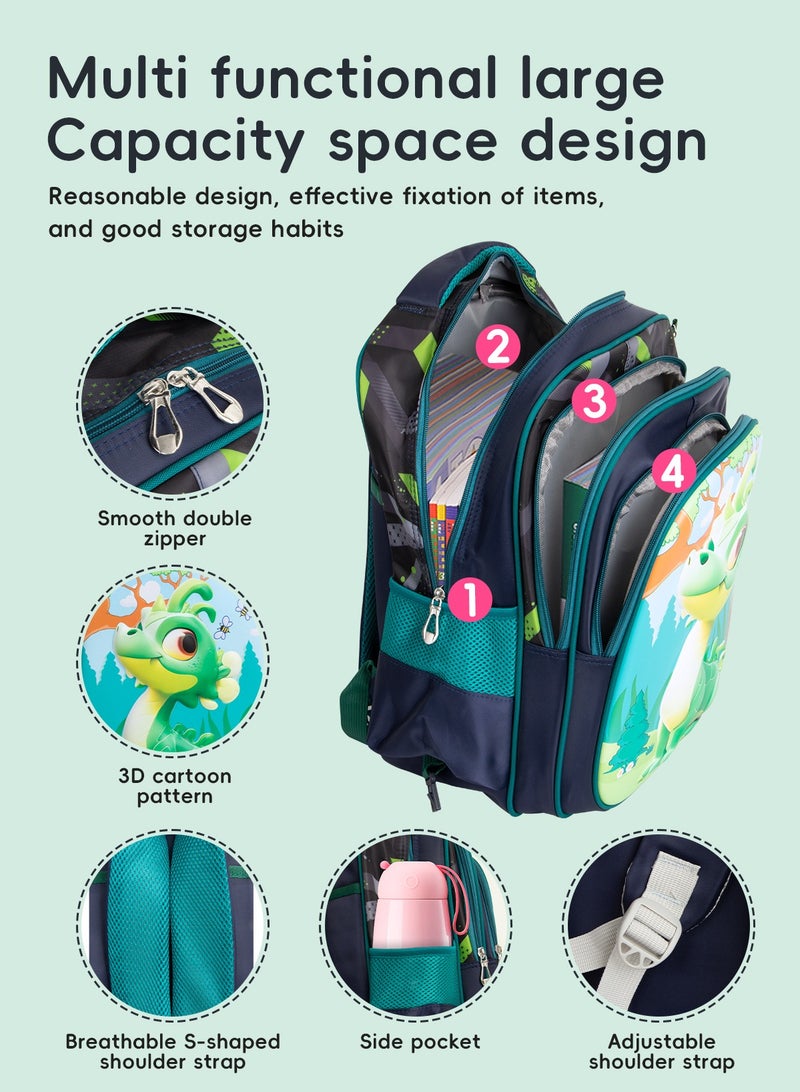 URbazaar Children School Bag Student Backpack with Reflective Strip Design & Padded Adjustable Shoulder Strap Large volume Waterproof Bookbag and for 3-10 Year Boys Girls Elementary Kindergarten(Little Dinosaur)  - Image 3