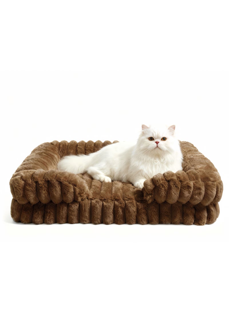 Pet Bed - Orthopedic Dog Beds for Small Dogs - Washable Small Dog Cat Bed with Premium Soft Corduroy Fleece, Comfort Pet Couch Sofa with Washable Removable Cover, Pets Bed with Nonskid Bottom, Brown, 60cm - Image 1