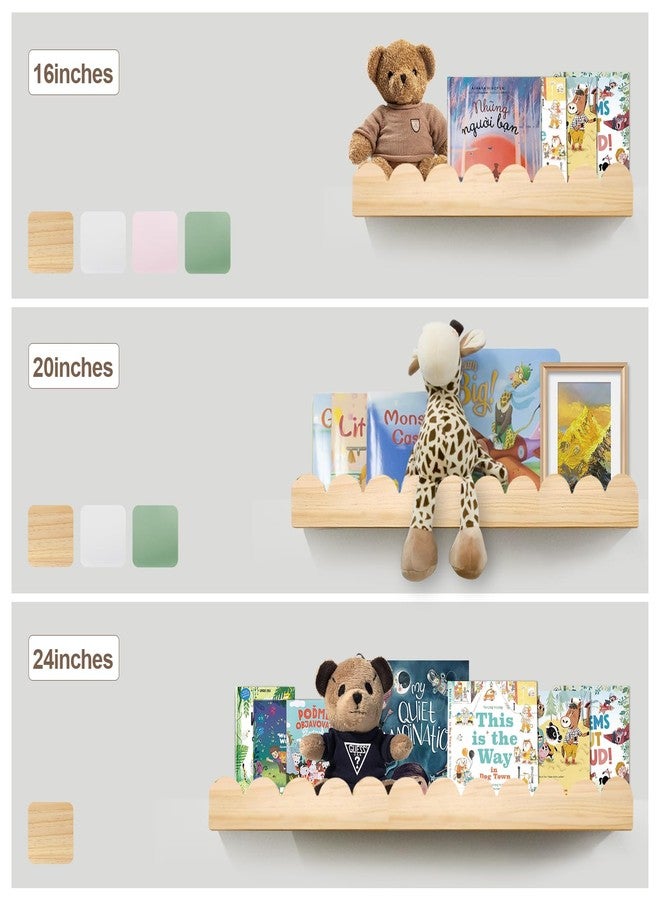 icnjdMopclean Nursery Book Shelves 24Inches-Floating Shelves for Bedroom Kids, Scalloped Shelves for Wall 2 Pack, Scalloped Shelf for Toddler Room, Baby Room, Nursery Decor, Natural - Image 5