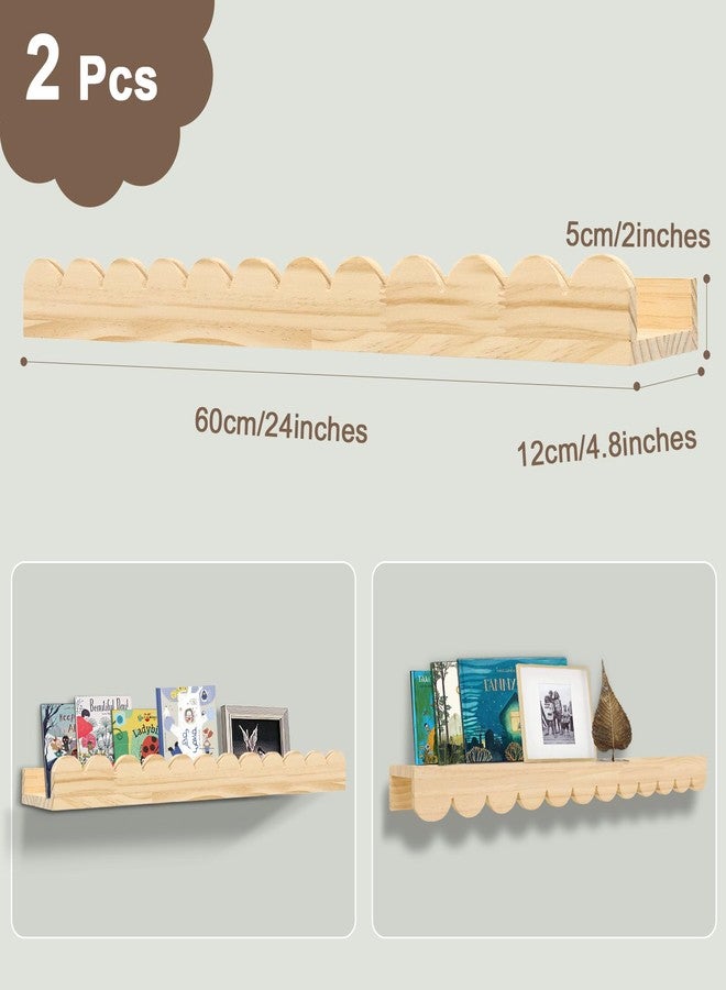 icnjdMopclean Nursery Book Shelves 24Inches-Floating Shelves for Bedroom Kids, Scalloped Shelves for Wall 2 Pack, Scalloped Shelf for Toddler Room, Baby Room, Nursery Decor, Natural - Image 4