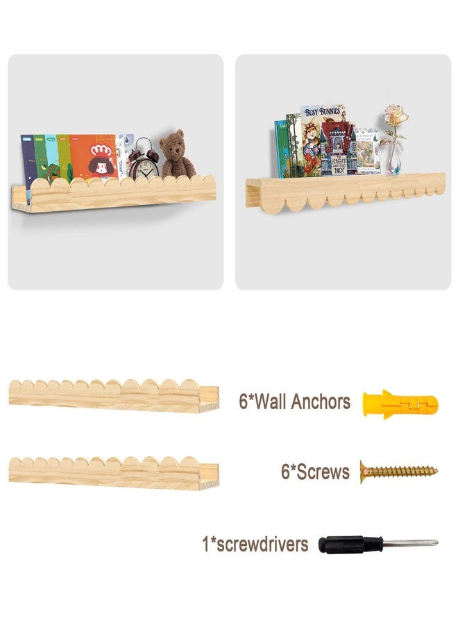 icnjdMopclean Nursery Book Shelves 24Inches-Floating Shelves for Bedroom Kids, Scalloped Shelves for Wall 2 Pack, Scalloped Shelf for Toddler Room, Baby Room, Nursery Decor, Natural - Image 3
