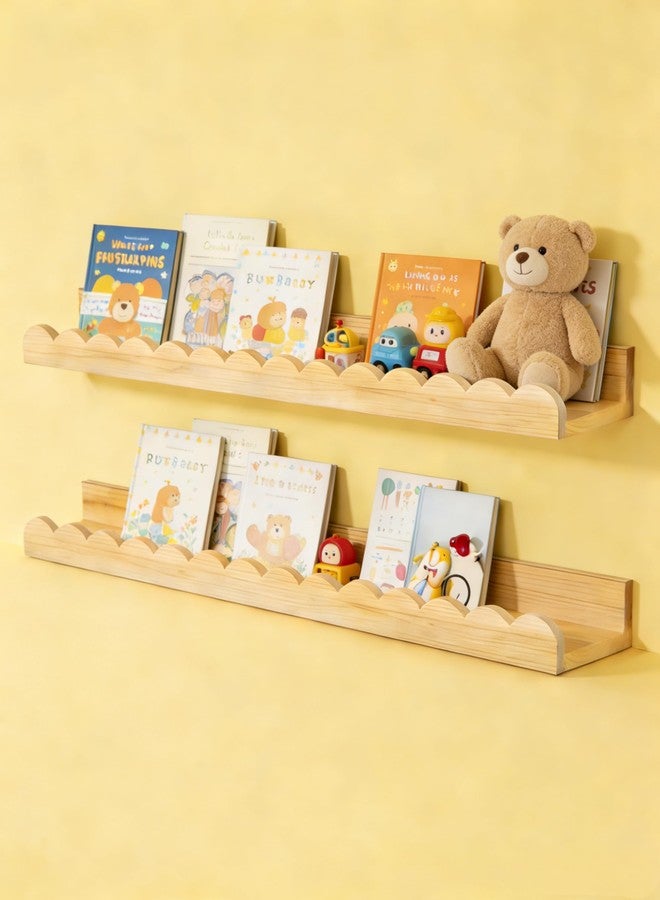 icnjdMopclean Nursery Book Shelves 24Inches-Floating Shelves for Bedroom Kids, Scalloped Shelves for Wall 2 Pack, Scalloped Shelf for Toddler Room, Baby Room, Nursery Decor, Natural - Image 1