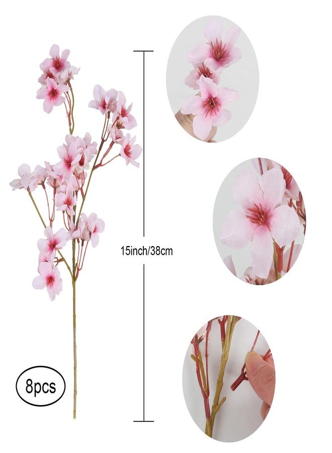 HO2NLE 8PCS Artificial Cherry Blossom Branches 16" Fake Silk Cherry Blossom Flowers Stems Faux Peach Floral Arrangement Bulk for Vase Home Wedding Table Centenpieces Party Janpanese Sakura Decoration - Image 2