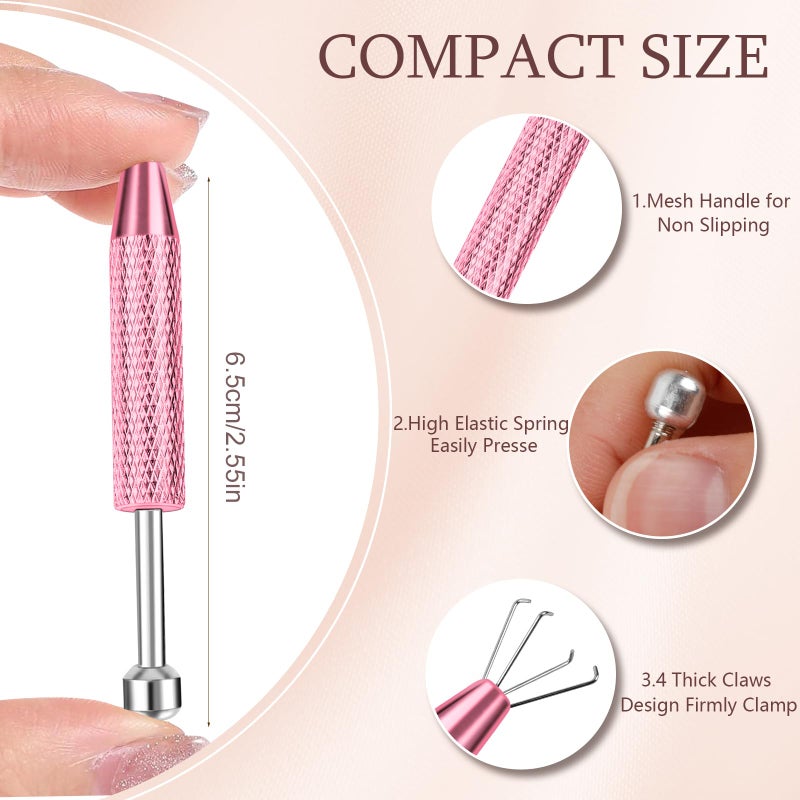 ONESING 2PCS Piercing Ball Grabber Tool for Changing Jewelry, Stianless Steel Flat Back Earring Applicator Internally Threaded Push Pin Piercing Grabber Tool, Anti Slip Gem Ball Grabber Tool-Pink - Image 2