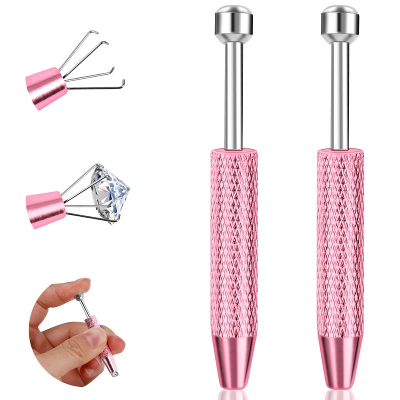 ONESING 2PCS Piercing Ball Grabber Tool for Changing Jewelry, Stianless Steel Flat Back Earring Applicator Internally Threaded Push Pin Piercing Grabber Tool, Anti Slip Gem Ball Grabber Tool-Pink - Image 1