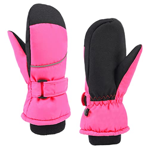 TRIWONDER Kids Winter Snow Mittens, Waterproof Warm Kids Ski Gloves Thermal Fleece Outdoor Snowboard Snow Gloves for Baby Boys Girls (Rose Red - 7-9 Years Old) - Image 1