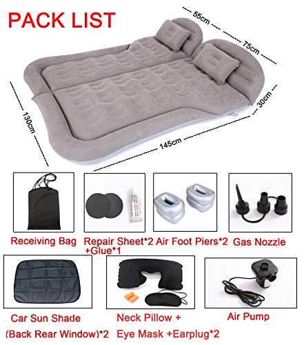 Onirii Inflatable SUV Air Mattress Thickened Flocking Inflatable Car Camping Travel Air Mattress with 2 Pillows & Air Pump,Portable Car Sleeping Bed for SUV|MPV|Minivan - Image 3