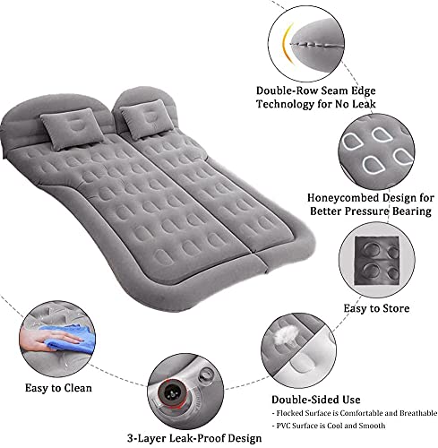 Onirii Inflatable SUV Air Mattress Thickened Flocking Inflatable Car Camping Travel Air Mattress with 2 Pillows & Air Pump,Portable Car Sleeping Bed for SUV|MPV|Minivan - Image 5