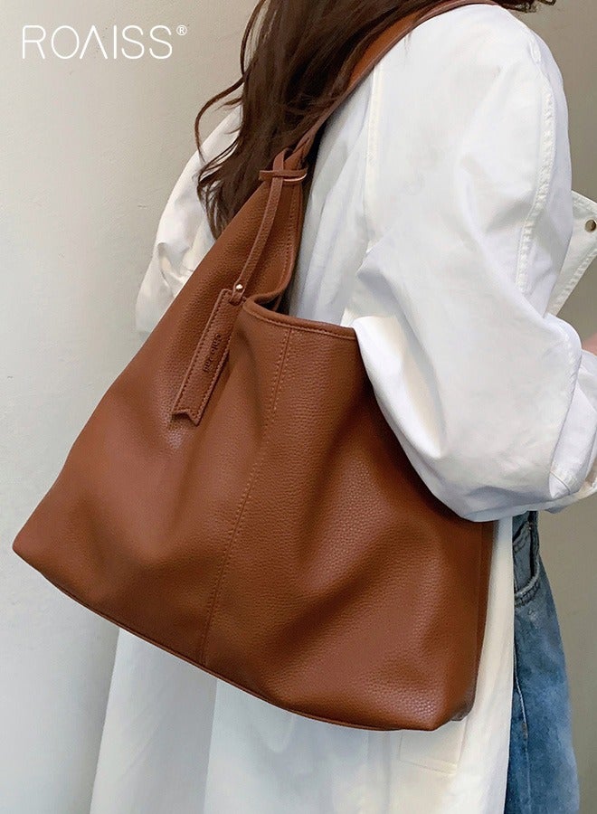 roaiss حقيبة يد نسائية ذات سعة كبيرة للإبط من جلد البولي يوريثان، حقيبة يد متعددة الاستخدامات للتنقل اليومي، حقيبة حمل بسيطة مقاومة للماء - Image 1