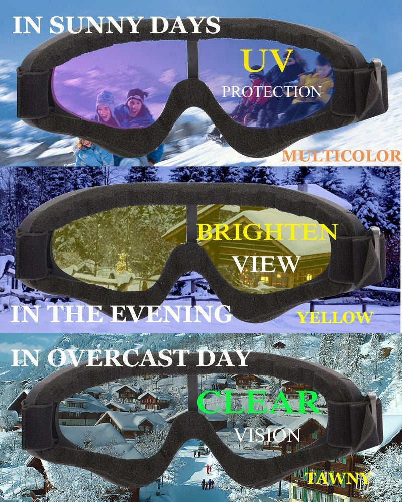 Yidomto Ski Goggles, 3 Pack Anti-Scratch Snow Goggles for Men, Women, Boys, Girls, Kids, Toddlers & Youth, UV 400 Protection for Skiing & Snowboard (Multicolor/Yellow/Tawny) - Image 5