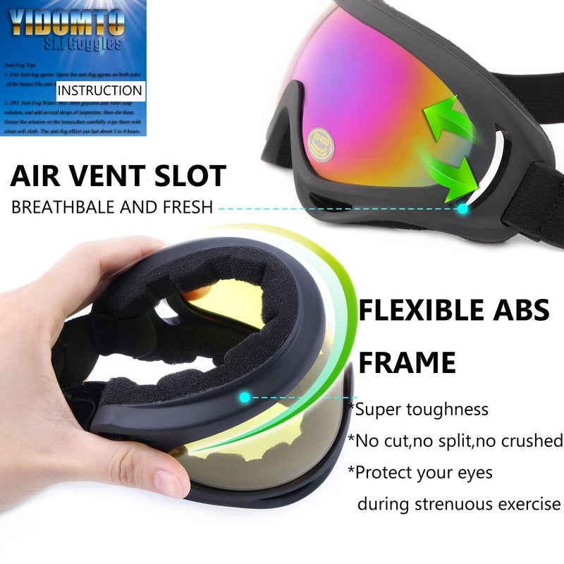 Yidomto Ski Goggles, 3 Pack Anti-Scratch Snow Goggles for Men, Women, Boys, Girls, Kids, Toddlers & Youth, UV 400 Protection for Skiing & Snowboard (Multicolor/Yellow/Tawny) - Image 3