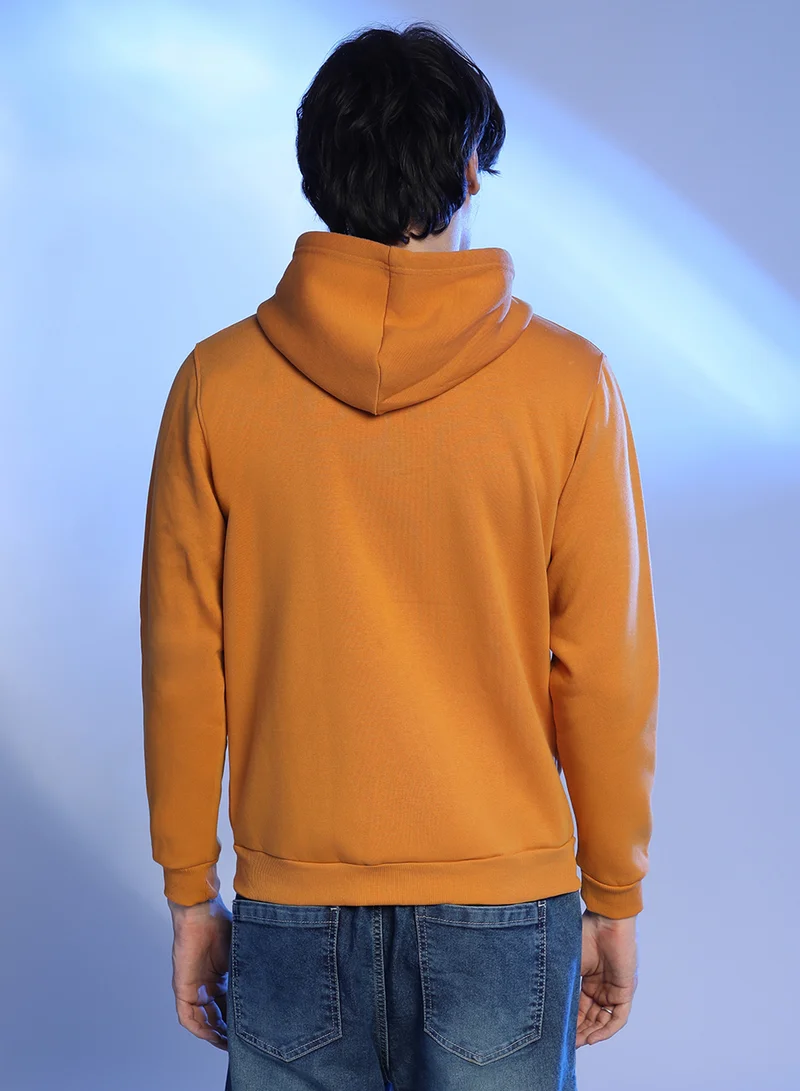 Campus Sutra Men's Mustard Yellow Zip-Front Hoodie With Contrast Drawstring