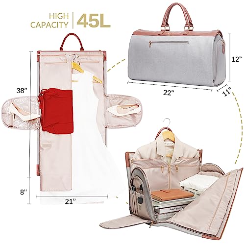 Modoker Women's 2-in-1 Convertible Garment Bag & Duffel, 45L Carry On Luggage, Anti-Wrinkle Hanging Suit Bag, Grey, 22.8x11x11.8 inch - Image 3