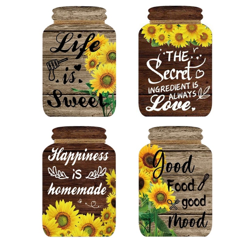 YILOUR 4 Pieces Kitchen Wall Decor Mason Jar Set, Wooden Kitchen Dining Room Signs Country Wall Art Farmhouse Tiered Tray Decor 7.1 * 4.7Inch (Sunflower) - Image 1