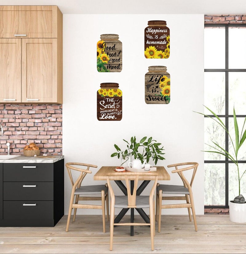 YILOUR 4 Pieces Kitchen Wall Decor Mason Jar Set, Wooden Kitchen Dining Room Signs Country Wall Art Farmhouse Tiered Tray Decor 7.1 * 4.7Inch (Sunflower) - Image 5