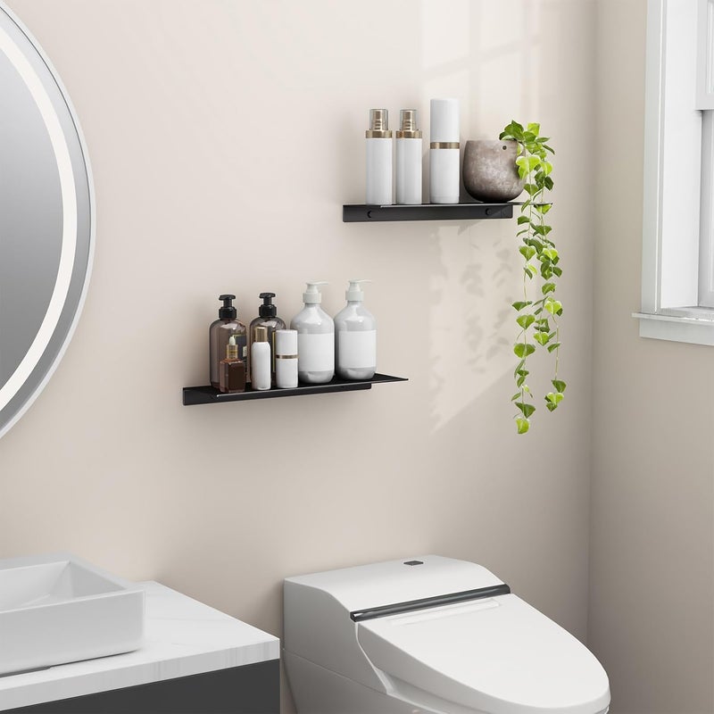 Danpoo 16 inch Metal Floating Shelves for Wall Organizer & Storage, Display Shelves for Bathroom, Living Room, Kitchen, Bedroom(Matte Black, 2-Pack) - Image 5