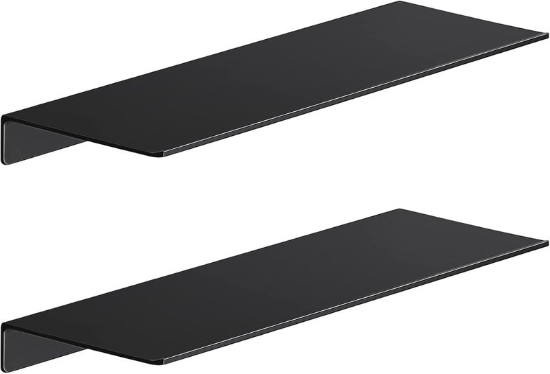 Danpoo 16 inch Metal Floating Shelves for Wall Organizer & Storage, Display Shelves for Bathroom, Living Room, Kitchen, Bedroom(Matte Black, 2-Pack) - Image 1