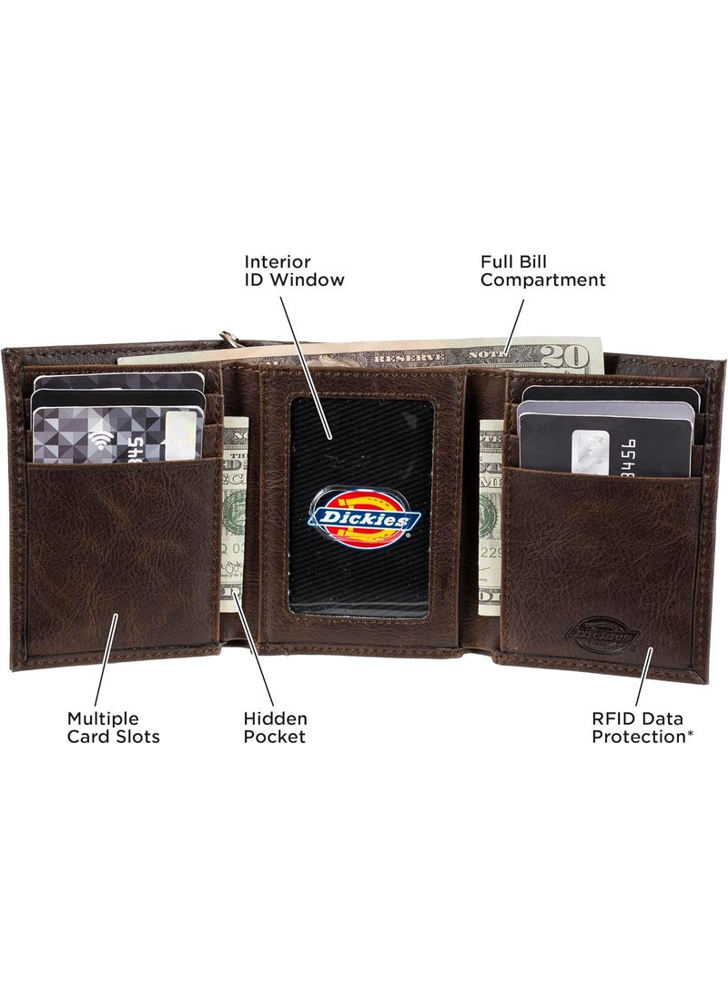 Dickies Dickies mens Leather Trifold Wallet Dark Brown One Size US  - Image 5