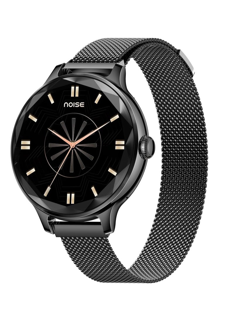 Noise Diva Smartwatch with Diamond Cut dial, Glossy Metallic Finish, AMOLED Display, Mesh Metal and Leather Strap Options, 100+ Watch Faces, Female Cycle Tracker Smart Watch for Women (Black Link)  - Image 1