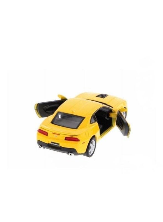 Kinsmart 2014 Chevrolet  Camaro  1:38 Scale Die-Cast Model Car with Pull Back Action & Openable Doors – Yellow with Black Stripes - Image 2