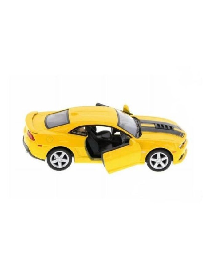 Kinsmart 2014 Chevrolet  Camaro  1:38 Scale Die-Cast Model Car with Pull Back Action & Openable Doors – Yellow with Black Stripes - Image 3