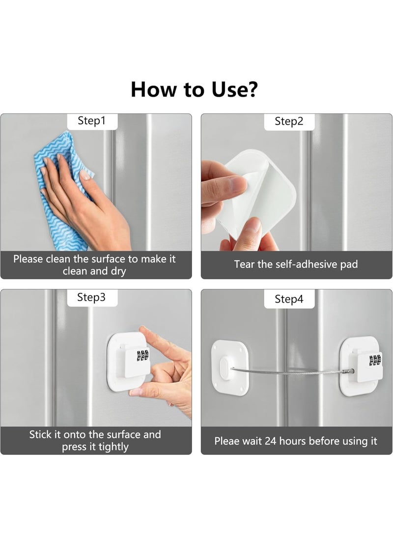 Refrigerator Lock, Heavy Duty Fridge Lock, Combination Lock for Refrigerator Cabinets, Drawers, Safety, Easy Install No Keys Needed (White-2Pack) - Image 5
