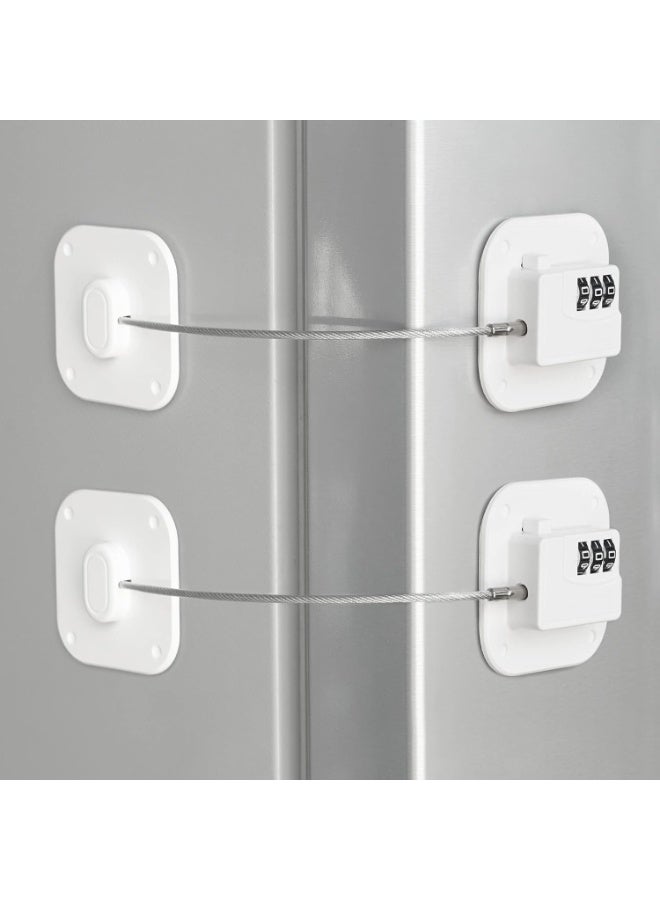Refrigerator Lock, Heavy Duty Fridge Lock, Combination Lock for Refrigerator Cabinets, Drawers, Safety, Easy Install No Keys Needed (White-2Pack) - Image 1