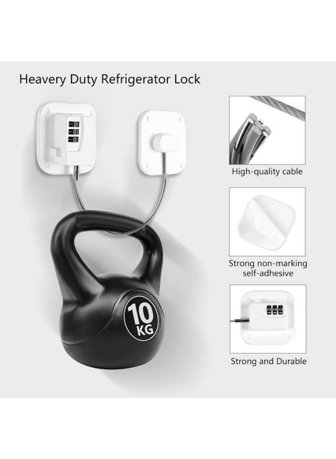 Refrigerator Lock, Heavy Duty Fridge Lock, Combination Lock for Refrigerator Cabinets, Drawers, Safety, Easy Install No Keys Needed (White-2Pack) - Image 3