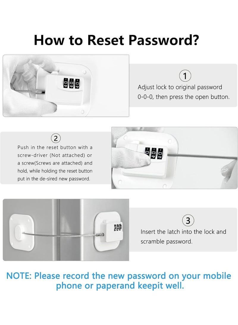 Refrigerator Lock, Heavy Duty Fridge Lock, Combination Lock for Refrigerator Cabinets, Drawers, Safety, Easy Install No Keys Needed (White-2Pack) - Image 4