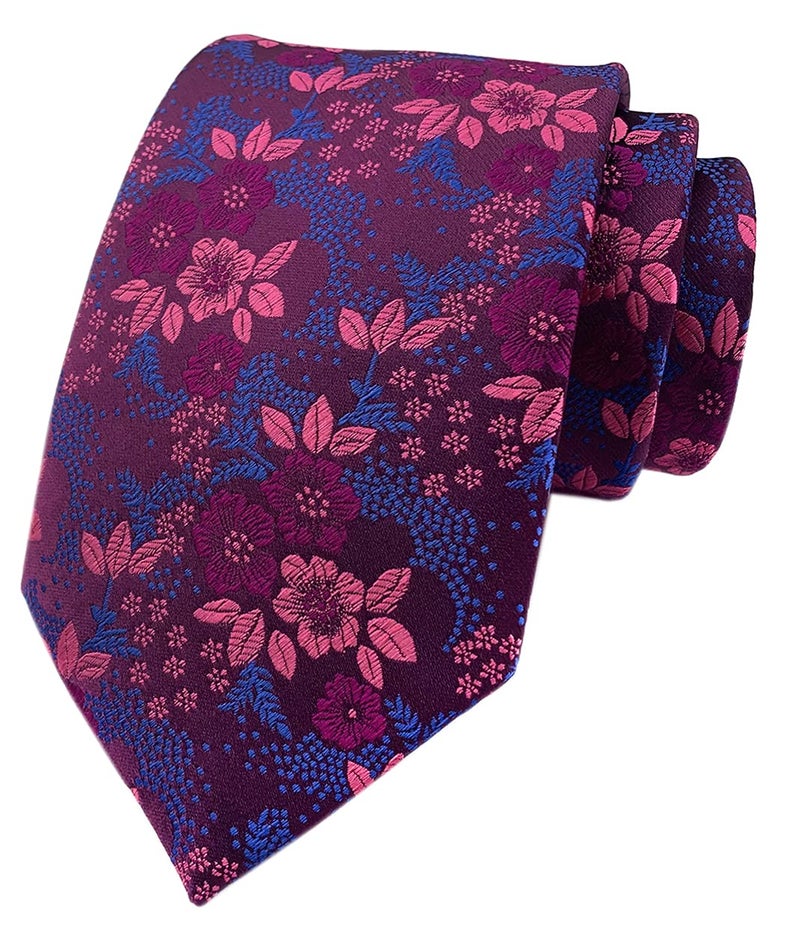 Secdtie Men's Rose Red Purple Tie Floral Woven Silk Paisley Formal Necktie B04 - Image 1