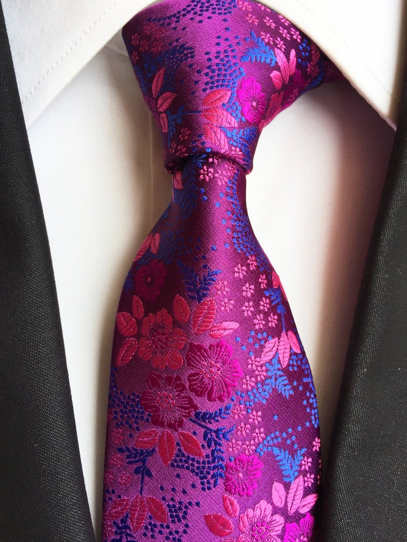 Secdtie Men's Rose Red Purple Tie Floral Woven Silk Paisley Formal Necktie B04 - Image 2