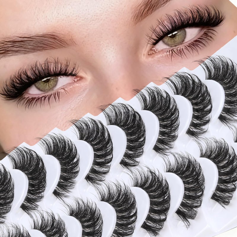Veleasha Russian Strip Lashes with Clear Band Looks Like Eyelash Extensions D Curl Lash Strips 10 Pairs Pack (DT05) - Image 1