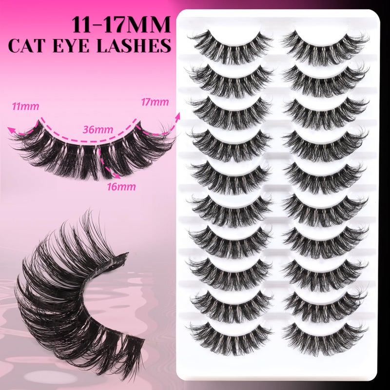 Veleasha Russian Strip Lashes with Clear Band Looks Like Eyelash Extensions D Curl Lash Strips 10 Pairs Pack (DT05) - Image 3