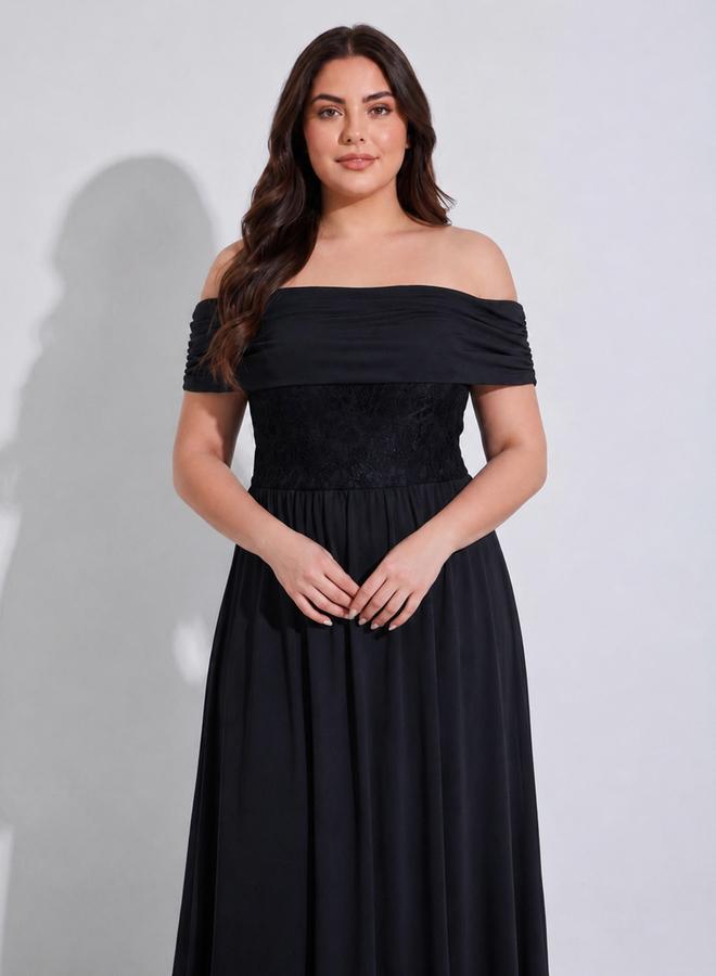 Styli Lace Off Shoulder A-Line Maxi Dress - Image 2