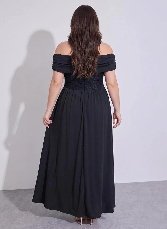 Styli Lace Off Shoulder A-Line Maxi Dress - Image 4