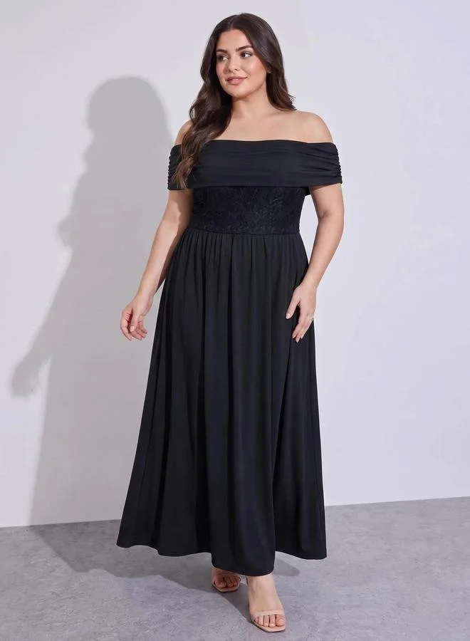 Lace Off Shoulder A-Line Maxi Dress