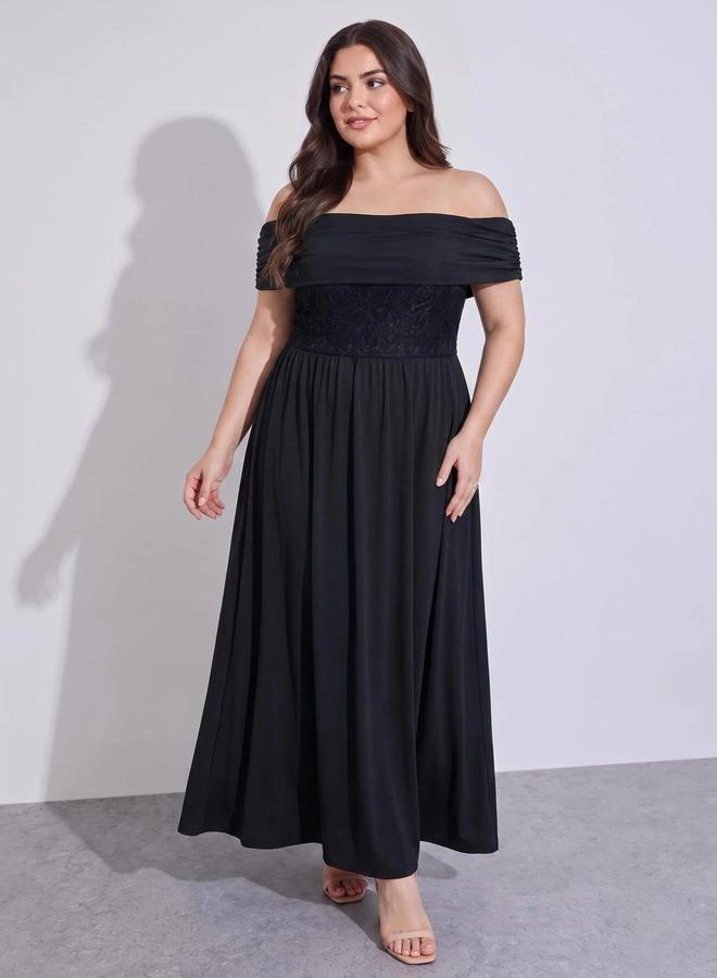 Styli Lace Off Shoulder A-Line Maxi Dress - Image 1
