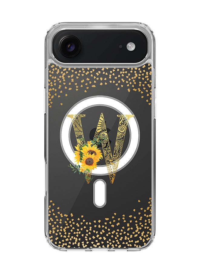 Stylizedd Classic Clear MagSafe Case for iPhone 17 Air , Hybrid Soft Case Flexible Edges Anti Drop TPU PC Gel Thin Transparent Cover [ Designed for iPhone 17 Air ] - Custom Monogram Initial Letter Floral Pattern Alphabet - W  (Clear )