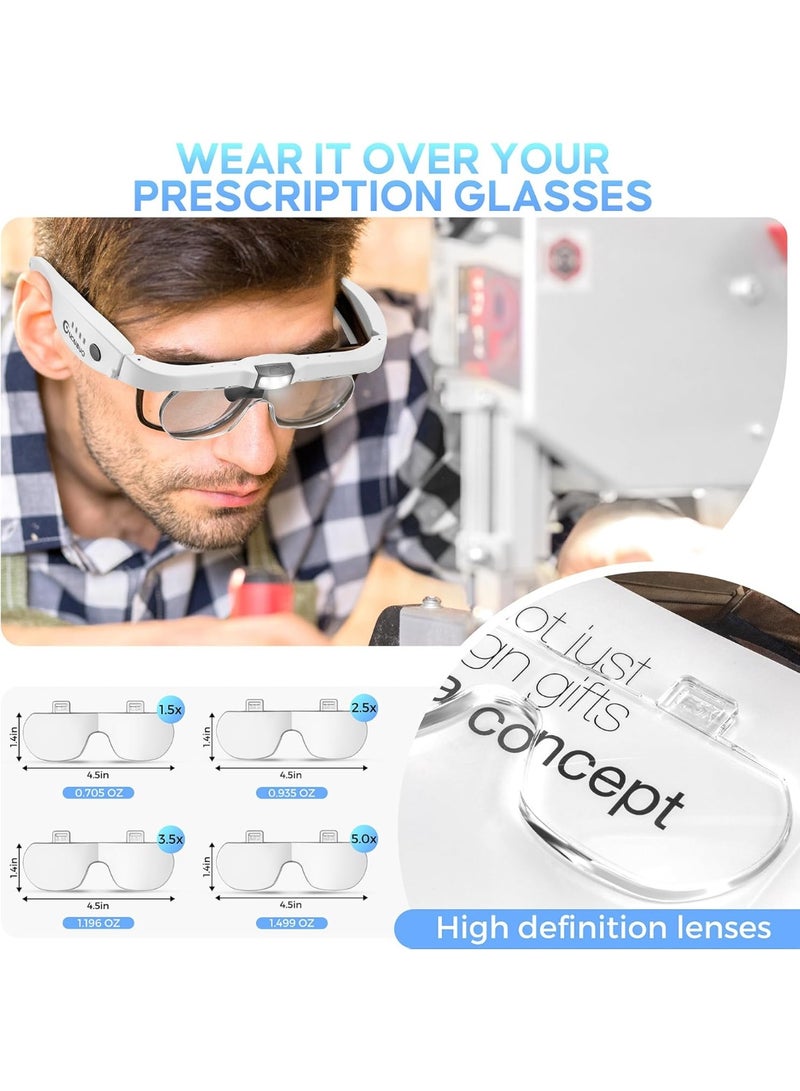 general Magnifying Glass with Light, 1.5X-5.0X Magnifying Glasses, Rechargeable Magnifier Headset with Light, Head Magnifier with 4 Detachable Lenses, Magnify Glasses for Close Work Crafts Jewelry - Image 4