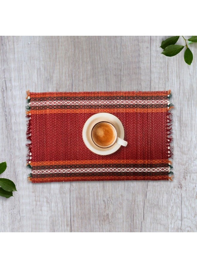 Peepul Tree Grass Handcrafted Heat Resistant Dinner Placemats for Dining Table | Handmade Dining Table Mats | Handwoven Tableware from Natural Grass, Eco Friendly, Rectangle (4 PLACEMATS, Red) - Image 2