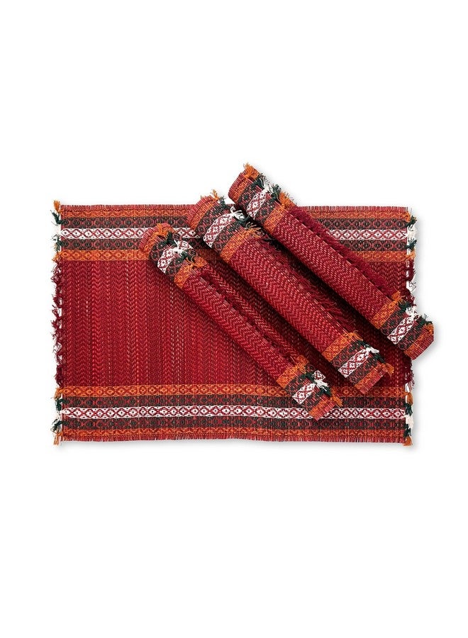 Peepul Tree Grass Handcrafted Heat Resistant Dinner Placemats for Dining Table | Handmade Dining Table Mats | Handwoven Tableware from Natural Grass, Eco Friendly, Rectangle (4 PLACEMATS, Red) - Image 1