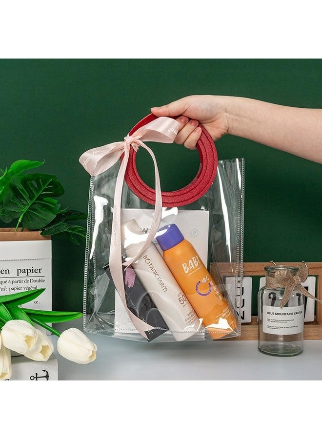 Satyam Kraft SATYAM KRAFT 6 Pcs Transparent Goodie Bag Round leather | Gift Bag for Her / Him, Mothers Day, Handle hamper bag, Carry Bags, shopping gift bag, Presents, Packing, Wedding Return Gifts, Birthday, Events, Festivals (Red, 28 x 25 cm) - Image 4