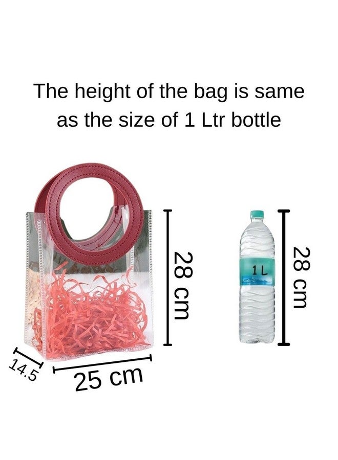 Satyam Kraft SATYAM KRAFT 6 Pcs Transparent Goodie Bag Round leather | Gift Bag for Her / Him, Mothers Day, Handle hamper bag, Carry Bags, shopping gift bag, Presents, Packing, Wedding Return Gifts, Birthday, Events, Festivals (Red, 28 x 25 cm) - Image 3