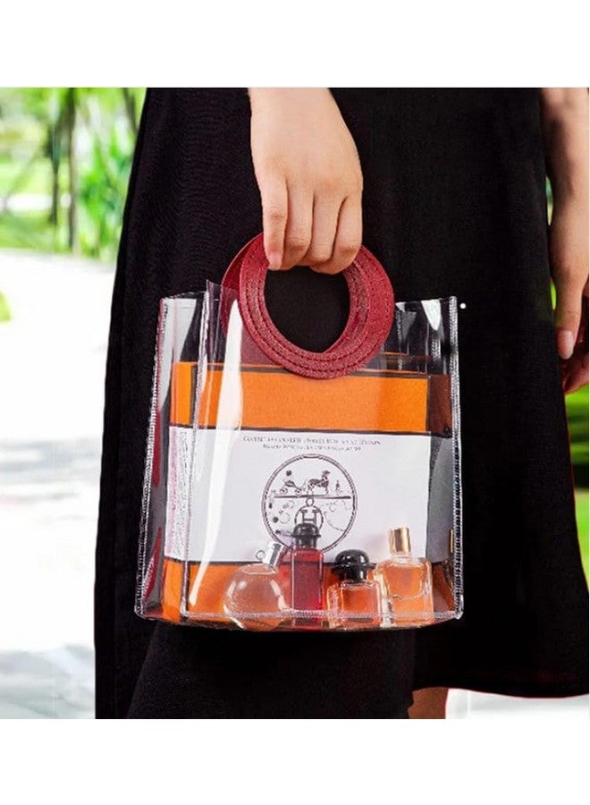 Satyam Kraft SATYAM KRAFT 6 Pcs Transparent Goodie Bag Round leather | Gift Bag for Her / Him, Mothers Day, Handle hamper bag, Carry Bags, shopping gift bag, Presents, Packing, Wedding Return Gifts, Birthday, Events, Festivals (Red, 28 x 25 cm) - Image 1