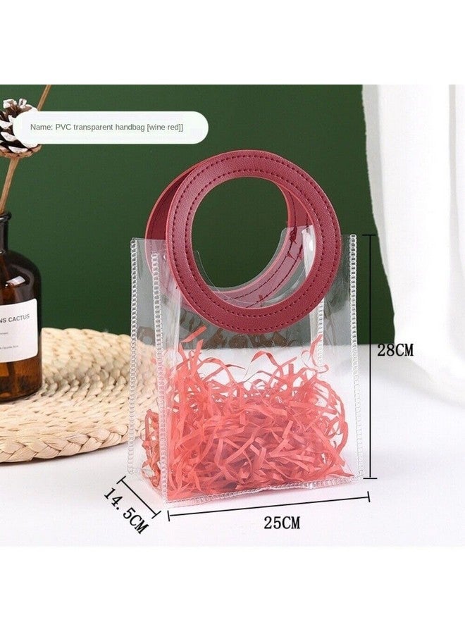 Satyam Kraft SATYAM KRAFT 6 Pcs Transparent Goodie Bag Round leather | Gift Bag for Her / Him, Mothers Day, Handle hamper bag, Carry Bags, shopping gift bag, Presents, Packing, Wedding Return Gifts, Birthday, Events, Festivals (Red, 28 x 25 cm) - Image 2