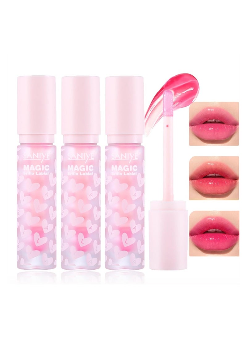 3Pcs Color Changing Hydrating Lip Oil Set, Pink Magic Mood Liquid Lipstick, High-Shine Clear Temperature Color Change Lip Stain Lip Balm, Long Lasting Nutritious Natural PH Color Change Lip - Image 1
