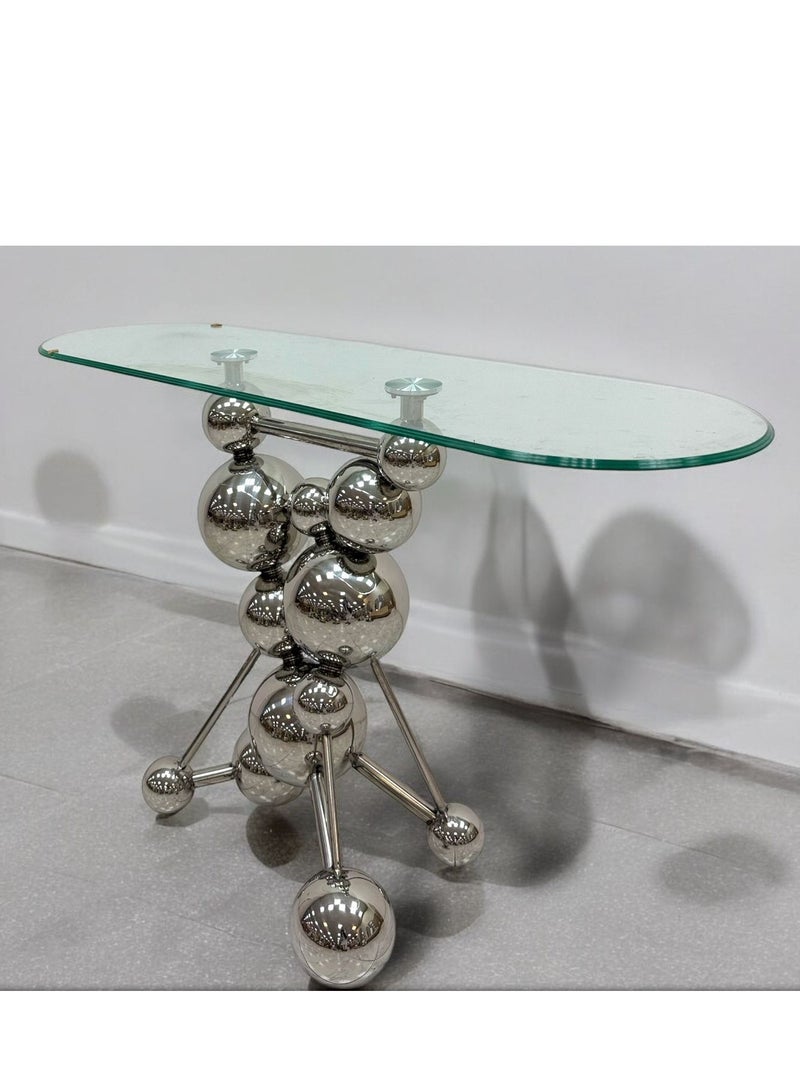 Living Steel Console Table With Glass Top