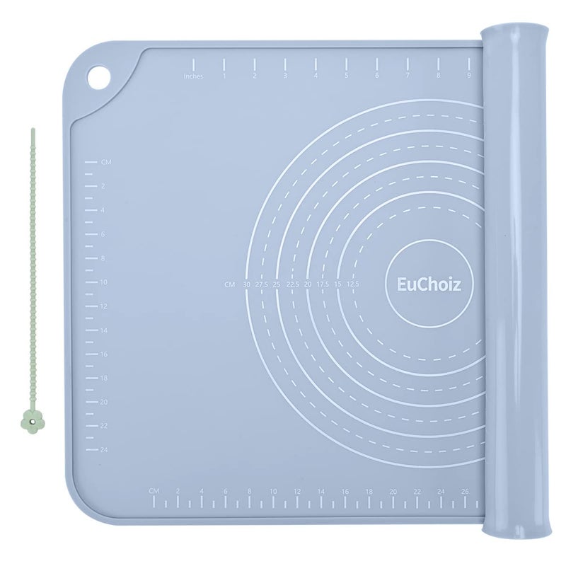 EuChoiz Silicone Pastry Mat 3224 Extra Thick Non Stick Baking Mat Food Grade Silicone Dough Rolling Mat with Edge Heightening Large Blue
