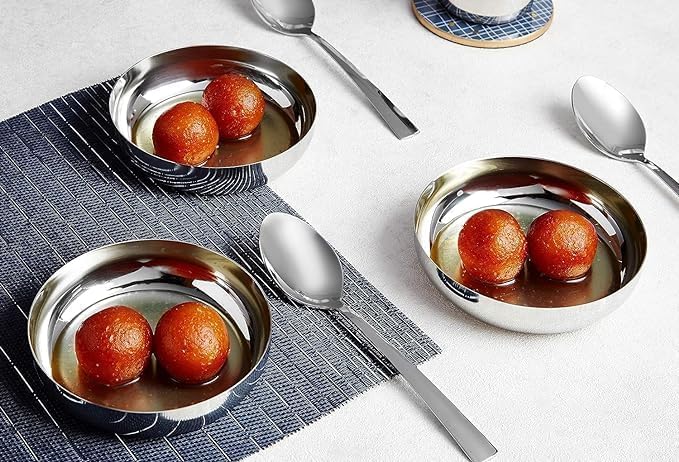 SHIFA CRAFT Stainless Steel Elyssa HalwaDessert Plate Set 6 Pieces 125cm Dia Desert Bowl 6 psc - Image 3