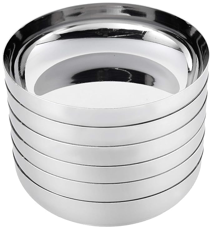 SHIFA CRAFT Stainless Steel Elyssa HalwaDessert Plate Set 6 Pieces 125cm Dia Desert Bowl 6 psc - Image 1